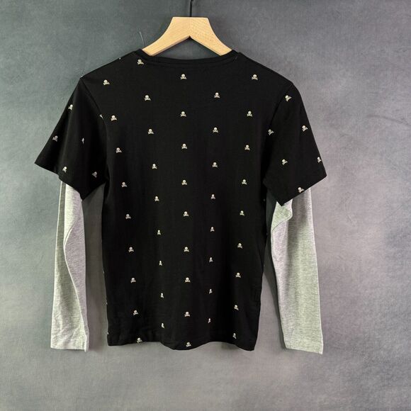 Kids Halloween Trick or Treat Shirt Size 9/10 Black Gray Skeleton Pumpkin Design - Picture 4 of 11